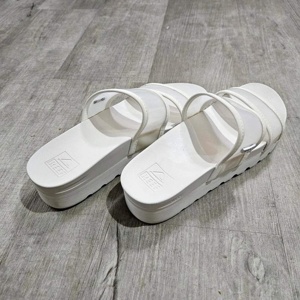 Reef Water Vista Higher Sandals Womens 8 White Platform Chunky Slide Beach Shoes